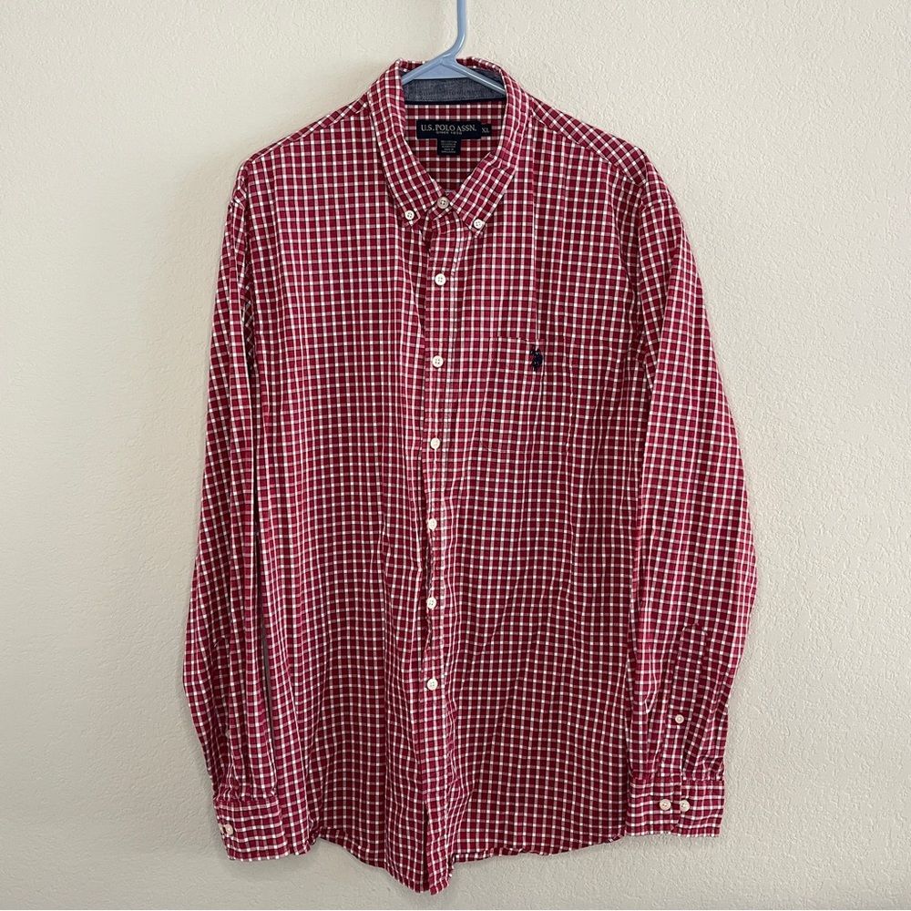 U.S. Polo Assn. Long Sleeve Plaid Button-Down Shirt XL 100% Cotton EUC